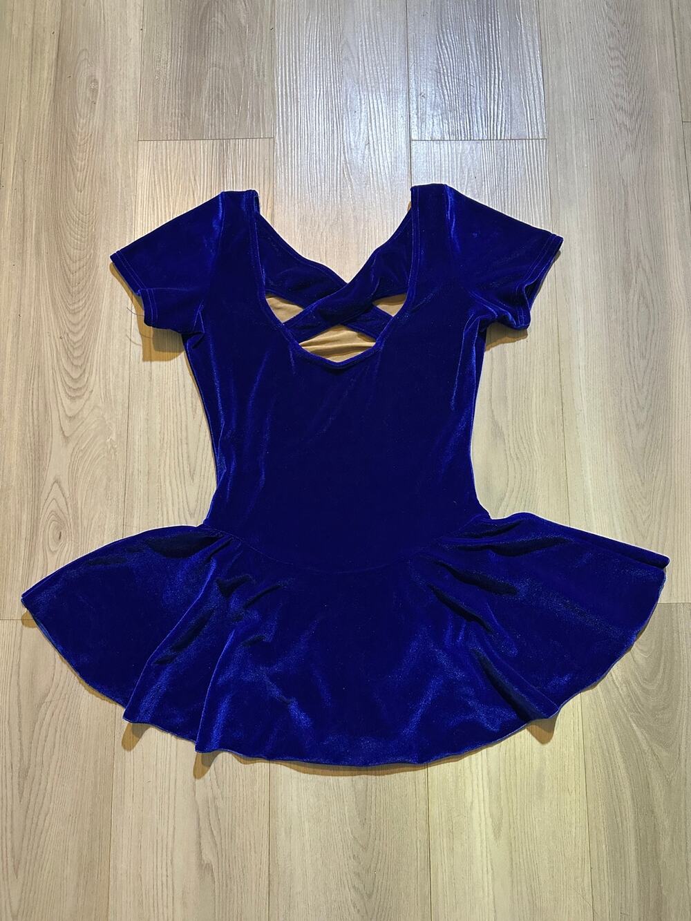 Royal Blue Stretch Velvet Figure Skating Dance Dress Criss Cross Back Medium